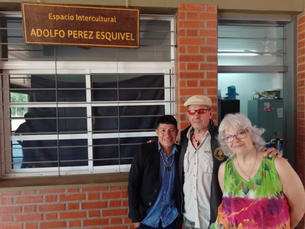 Oscar Benitez, professor of culture and worldview of the Guarani people; Claudio Salvador, academic coordinator; and Viviana Bacigalupo, principal of the Raul Karai Correa Indigenous Higher Institute. Credit: Daniel Gutman / IPS